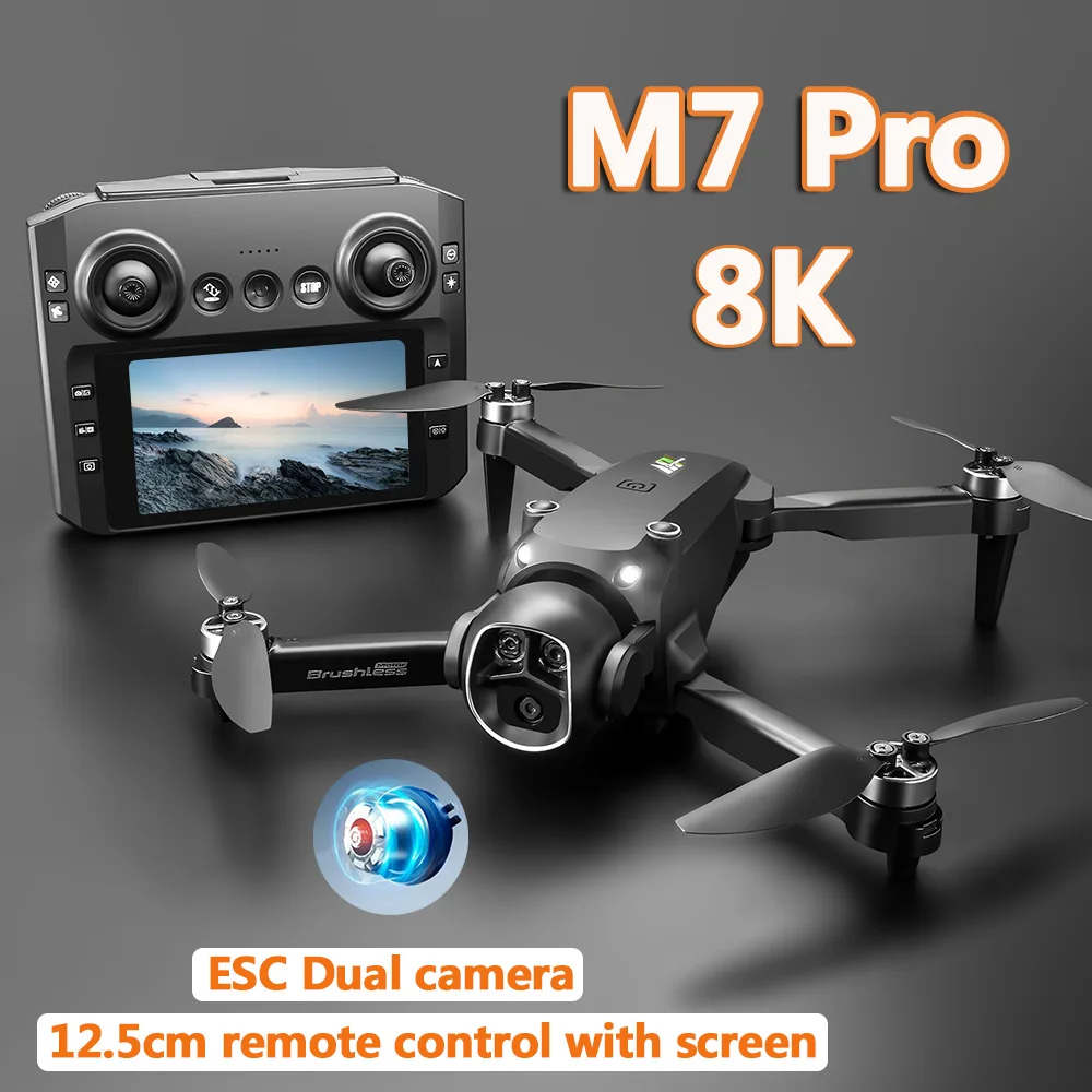 M7 Drone Brushless Motor 8K with Screen Control Optical Flow HD Profesional Dual Camera Folding Remote Control Aircraft Toy UAV