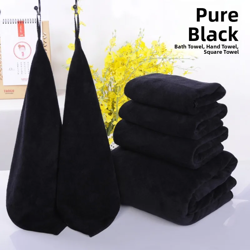 Black Hotel Towel Versatile Office Cleaning Hand Towel Car Wiping Cloth Adult Bar Counter Maintenance Polyester Fiber Home Te...