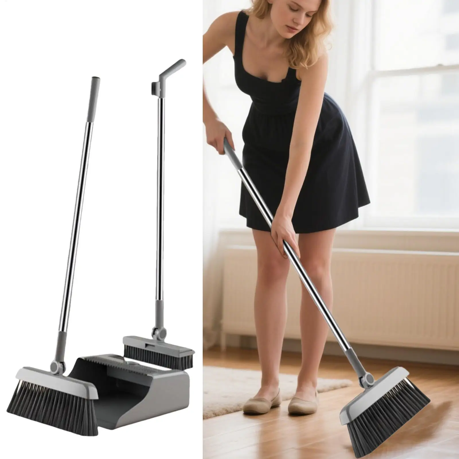 Broom Set Sweeping Duster Tool Gadgets 3 Pieces Kitchen Broom And Dustpan Set For House Kitchen Apartment Indoor Outdoor Floor