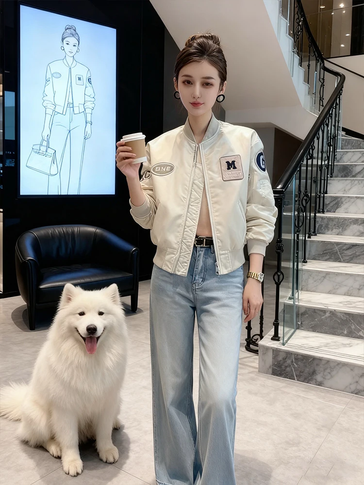 

Корейская стильная женская укороченная бейсбольная куртка с вышивкой, весна 2026, новинка, маленький размер, модная, для повседневной носки, свободный крой