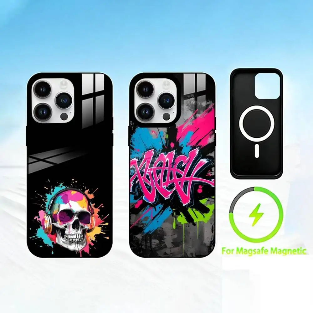 

Чехол C-Cool Colorful Graffiti для iPhone 17 16 15 14 13 12 Pro Max Plus с зеркальной беспроводной магнитной крышкой