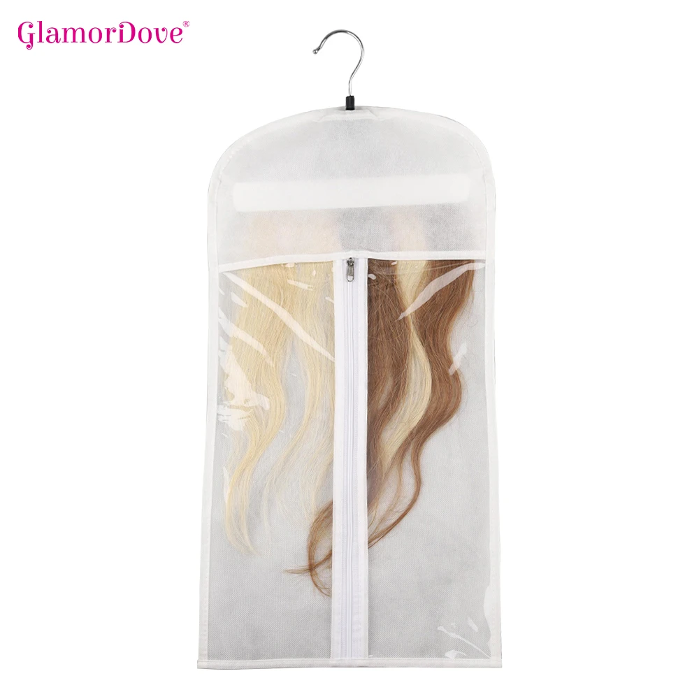 Bolsa de almacenamiento de extensiones de cabello, soporte y percha de lujo con colgador