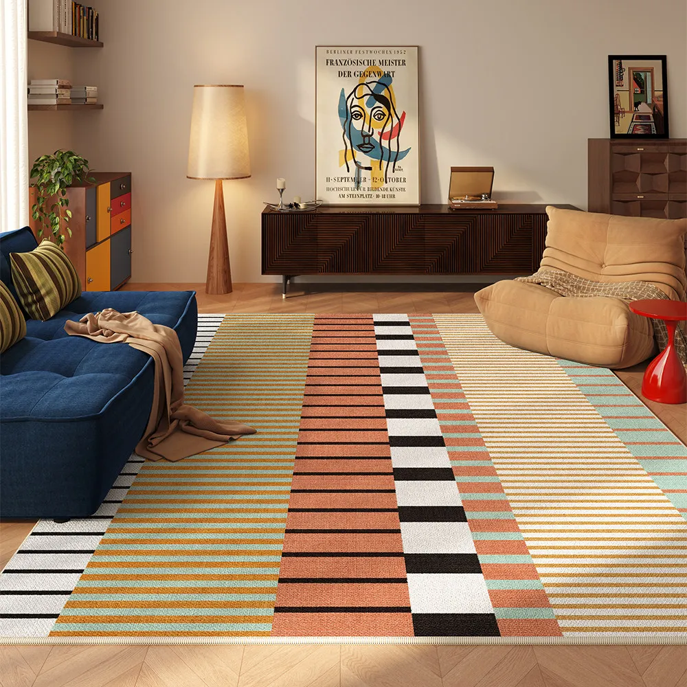 VIKAMA Yellow Striped Mid Century Modern Rug Non-slip Soft for Living Room Home Decor