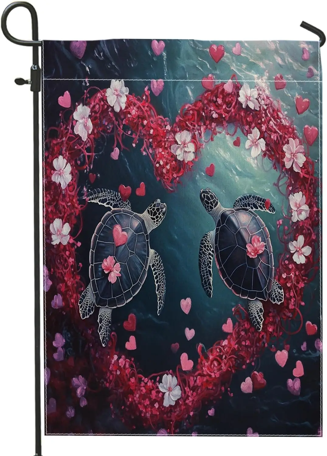 Valentine's Day Sea Turtle Garden Flags 12x18 Inch for Outside, Ocean Sea Sealife Love Heart Standard Vertical Linen Fla AAS