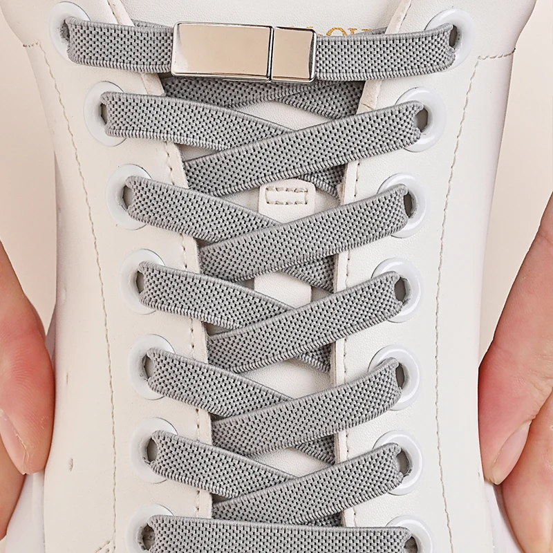 Magnetische Schnalle, keine Krawatte, elastische Schnürsenkel ohne Krawatten, Schnürsenkel, Sneaker, Kinder und Erwachsene, verbreiterte flache Schnürsenkel für Schuhe – Detail 7