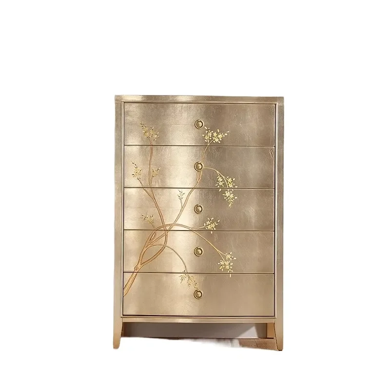 for French Luxury Five Drawer Solid Wood Dresser Gold Modern Design Family Hotel Living Room Bedroom Foldable Furniture