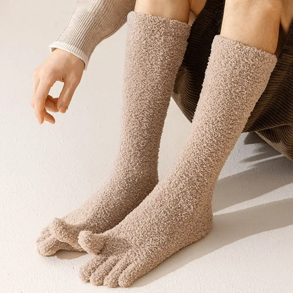 

Fashion Coral Fleece Five Finger Stockings Thicken Warm Winter Split Toe Stockings JK Solid Color Floor Plush Long Socks Winter