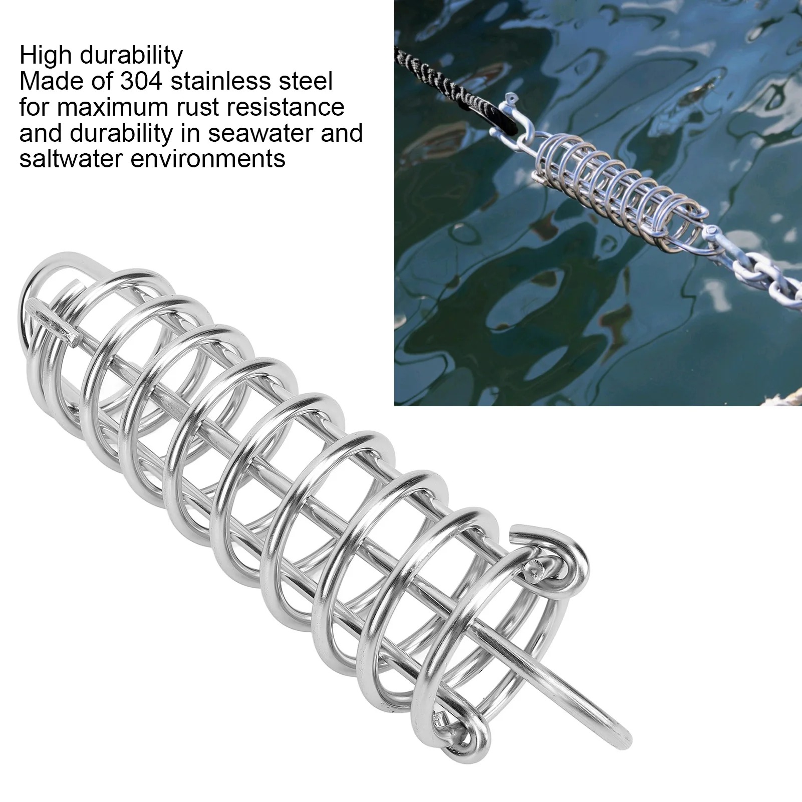 6*270mm Mooring Spring Stainless Steel Shock Absorbing Boat Anchor Dock Line Spring Marine Anchor Damper Snubber Spring