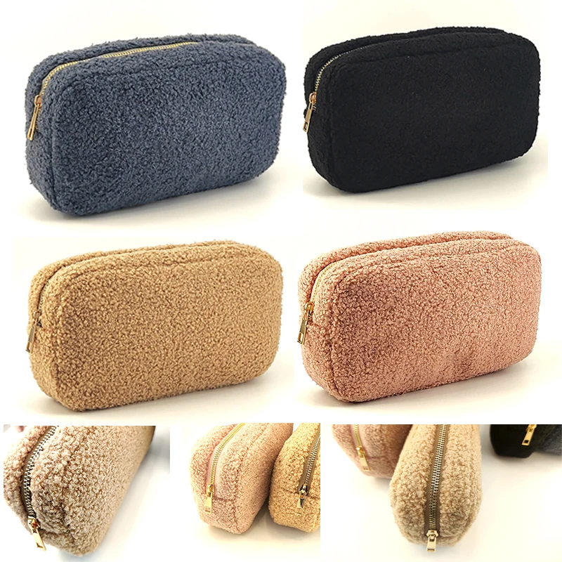 

Teddy Velvet makeup bag Zipper Terry Plush Cashmere Toiletries Bag Cosmetic Bag Lambswool Pen Pouch Cosmetic Organizer Storage