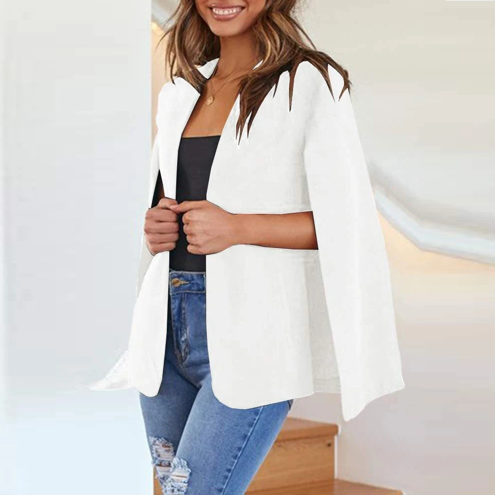 Spring and autumn leaderless design cape suit jacket office casual loose top cape collar open sleeve cape new women\'s jacket