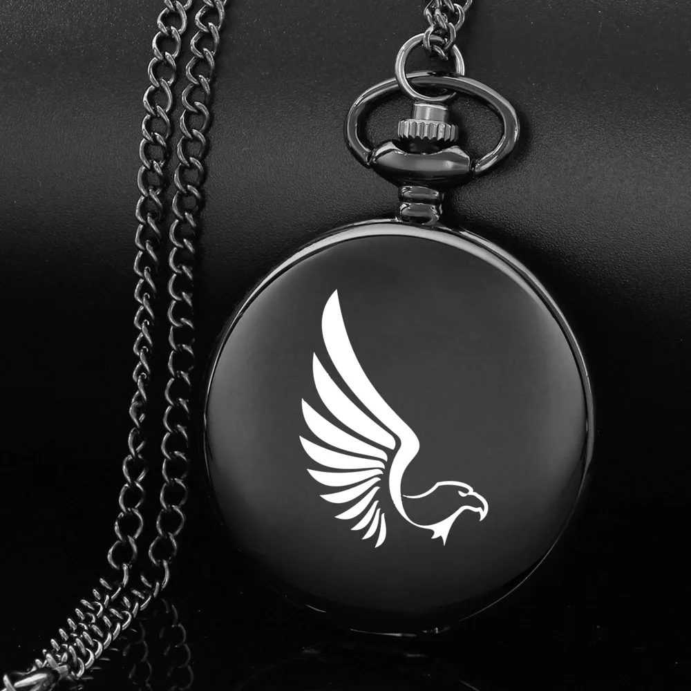 

The eagle design carving english alphabet face pocket watch a chain Black quartz watch perfect gift