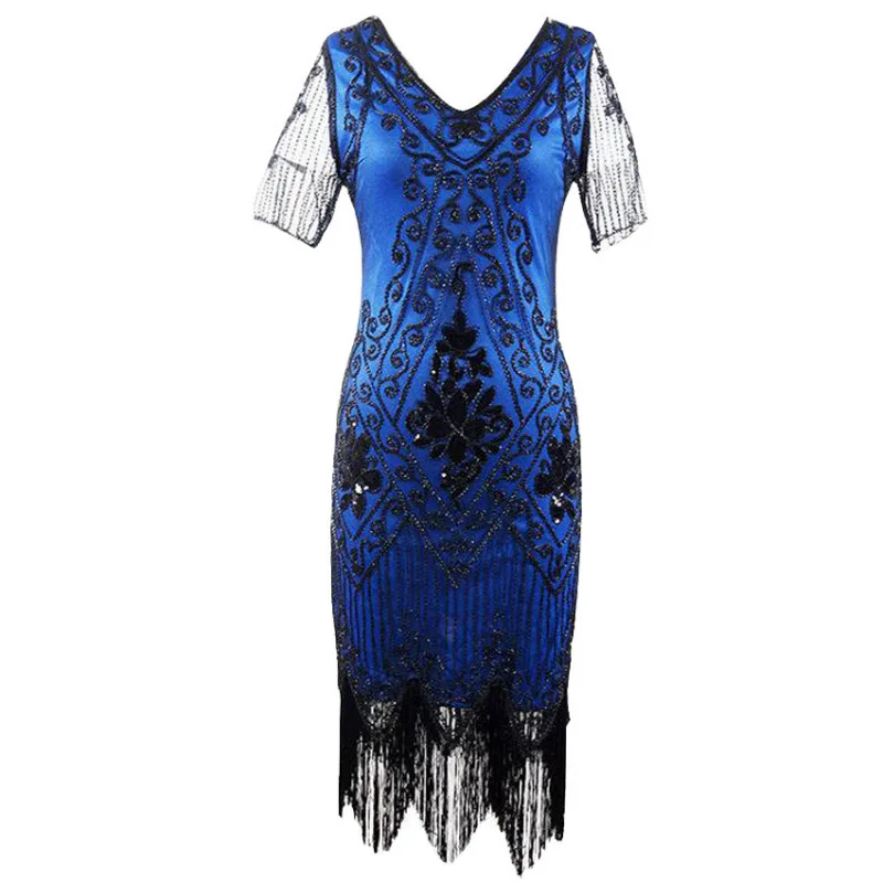 iny Sequin Dr Performance-kostuum 920s Retro plus size jurk midden taille polyester stof middellange rok