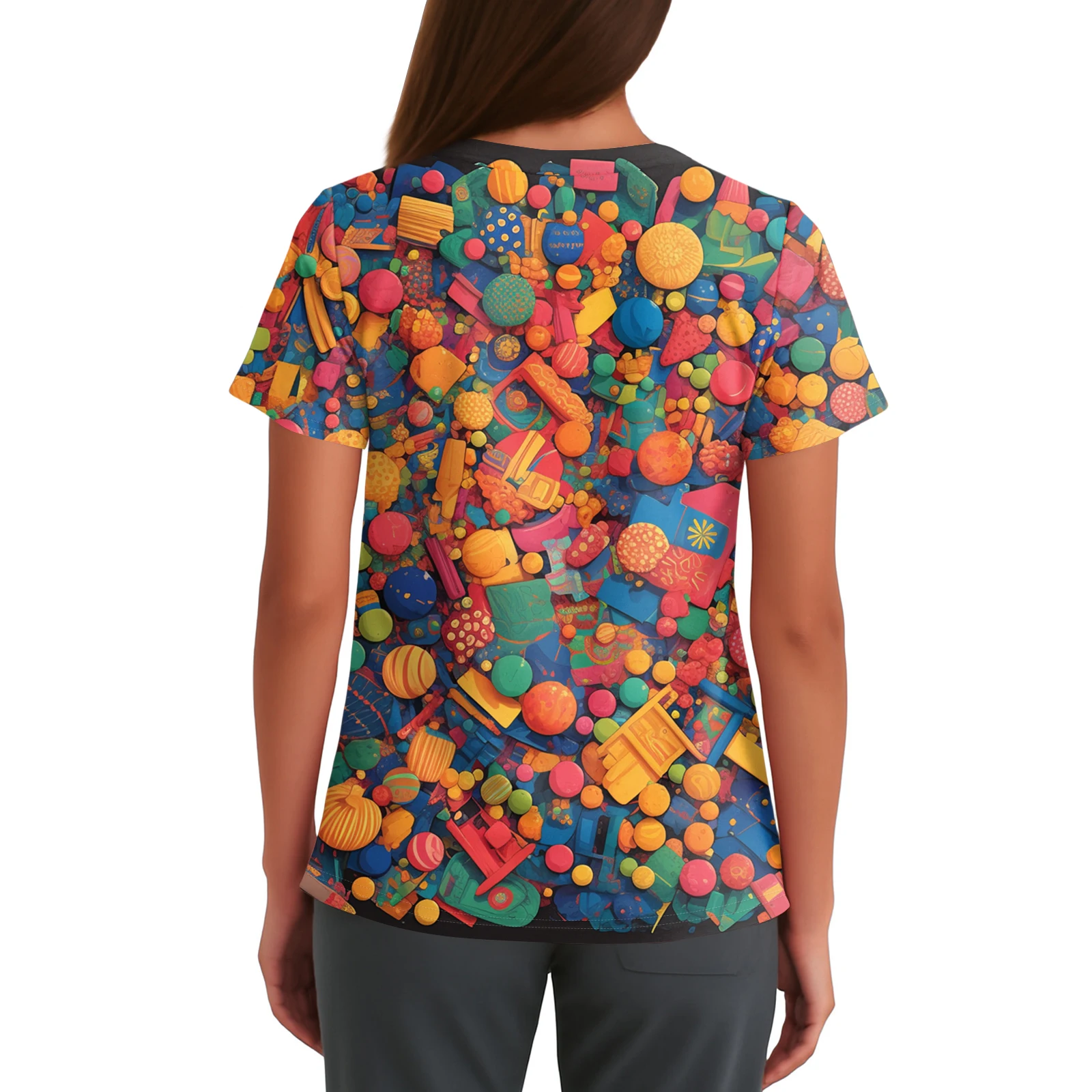 Uniformes de enfermeira feminina manga curta pulôver básico com decote em v camisetas moda reuniões e passeios topos versátil carnaval topos