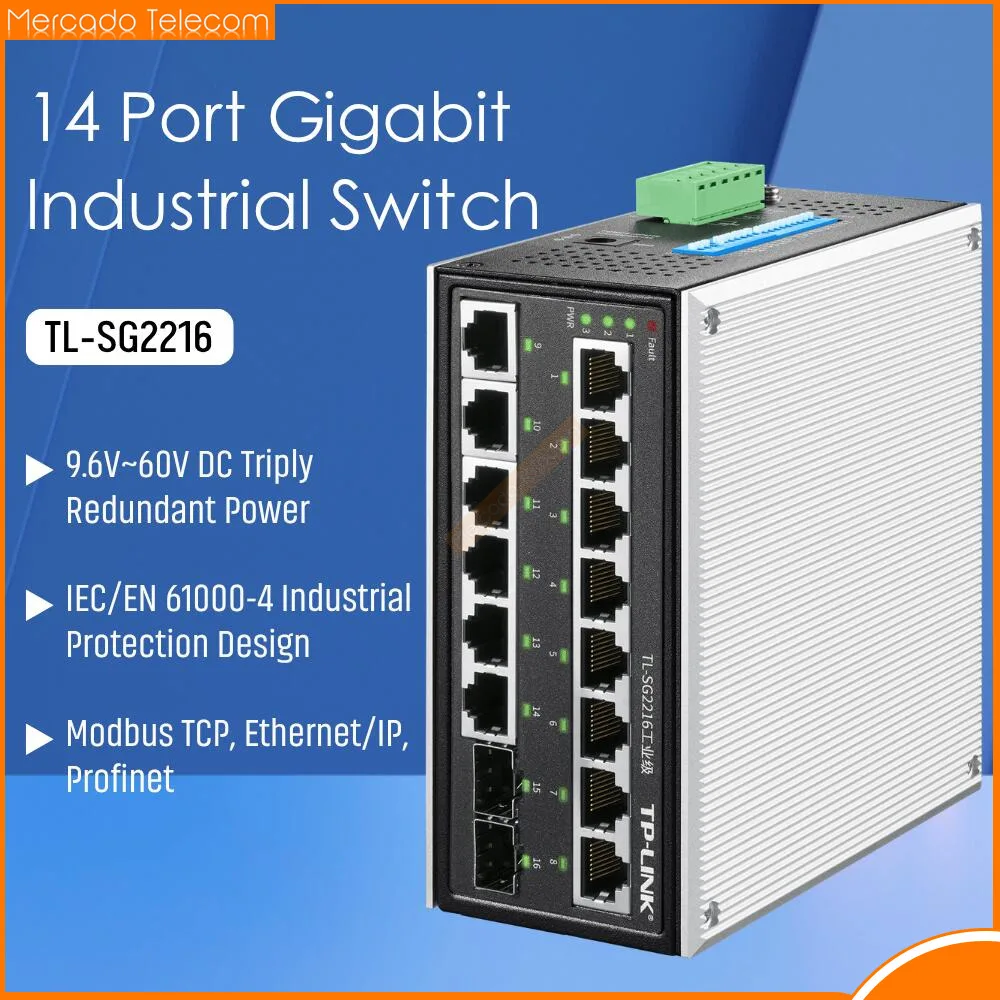 TP-Link 14-Port 2SFP Gigabit Industrial Ethernet Switch 1000Mbps DIN Rail Wall Mounted Aluminium Alloy Shell TL-SG2216