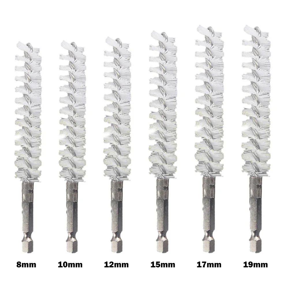 1pc escova de broca 8mm-19mm fio escova tubo máquinas limpeza escova de náilon náilon + metal lavagem polimento ferramenta manual