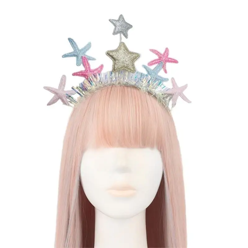

39BD New Year Party Headband Carnivals Party Sequins Star Headdress for Adult Children Glittering Hairhoop Festival Props