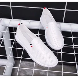 Women Sneakers White Flats Cut-Out Woman Loafers Pu Leather Slip on Shoes Low Heels Casual Shoes Espadrilles Ladies Shoes