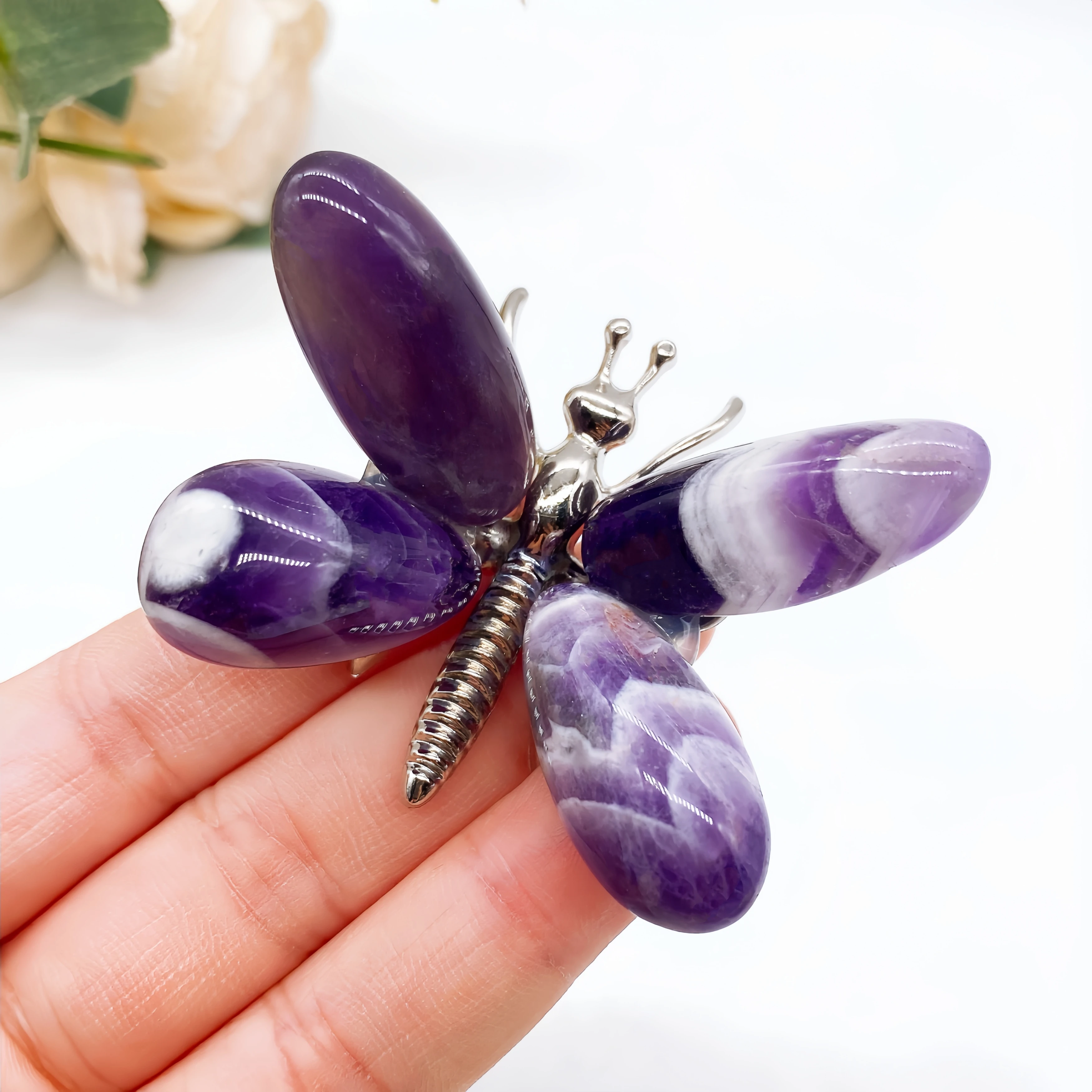 

1PC Natural Dream Amethyst Butterfly Crystal Purple Quartz Stone spar crafts Dragonfly Reiki Healing Home Decor Children Gift