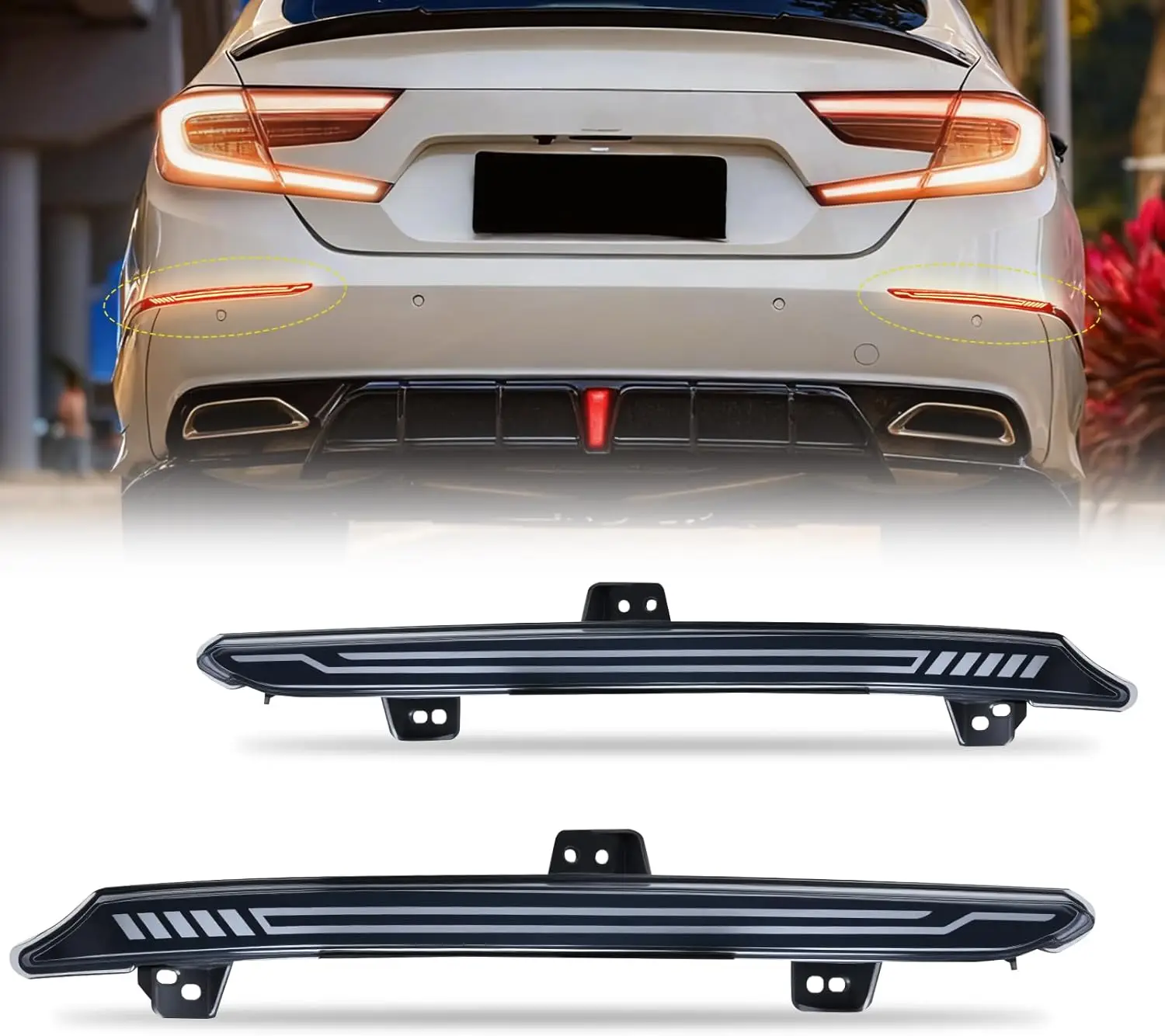 Nilight Rear Bumper Tail Light Compatible with 2018-2022 Honda Accord 10th Smoke Lens LED Reflector Rear Bumper Lamp Brake Turn Signal Sequential Flashing Driving Taillights Replacement, LED Brake Turn Signal Light Kit for Honda Accord Exterior Lighting