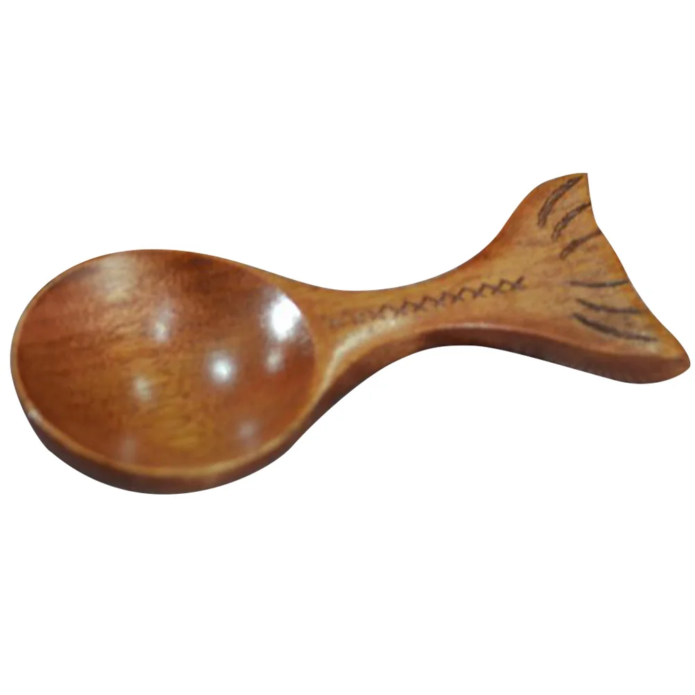 

Nanmu Wood Coffee Bean Measuring Scoop Fish Design Long Handle Wood Spoon for Kitchen Coffee Shop Use Smooth Safe Household