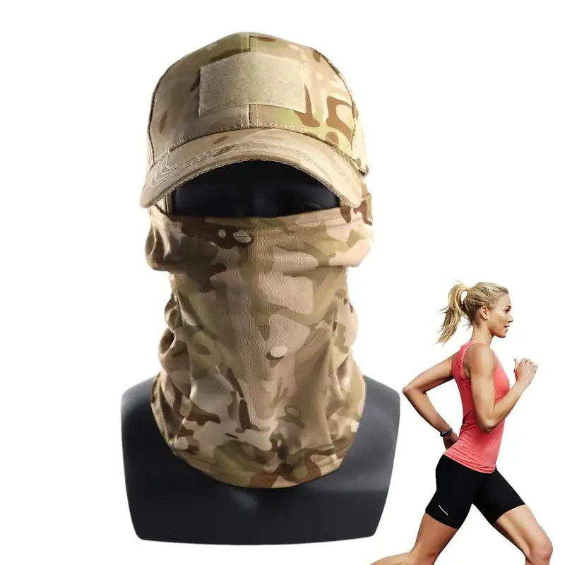 Camo Face Cover Set UV Protection Camouflage Bandanas Hunting Face Shield Summer Face Cover Set With Baseball Hat For Cycling