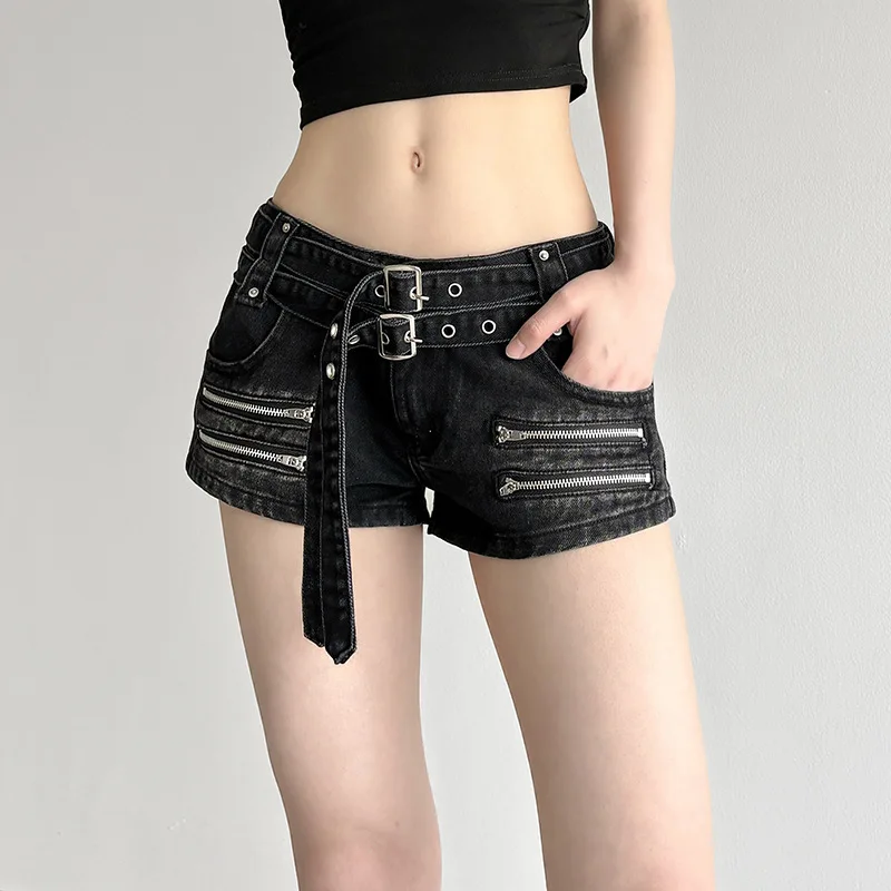 

Niche American Vintage Zipper Belt Design Summer Hot Shorts Gothic Denim All Match High Street Women Pants Casual Y2k Shorts