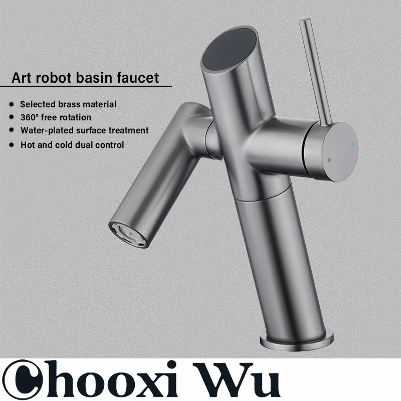 

Bathroom all-copper basin faucet, water-plated surface treatment, ceramic valve core, hot and cold dual control, 360° rotation