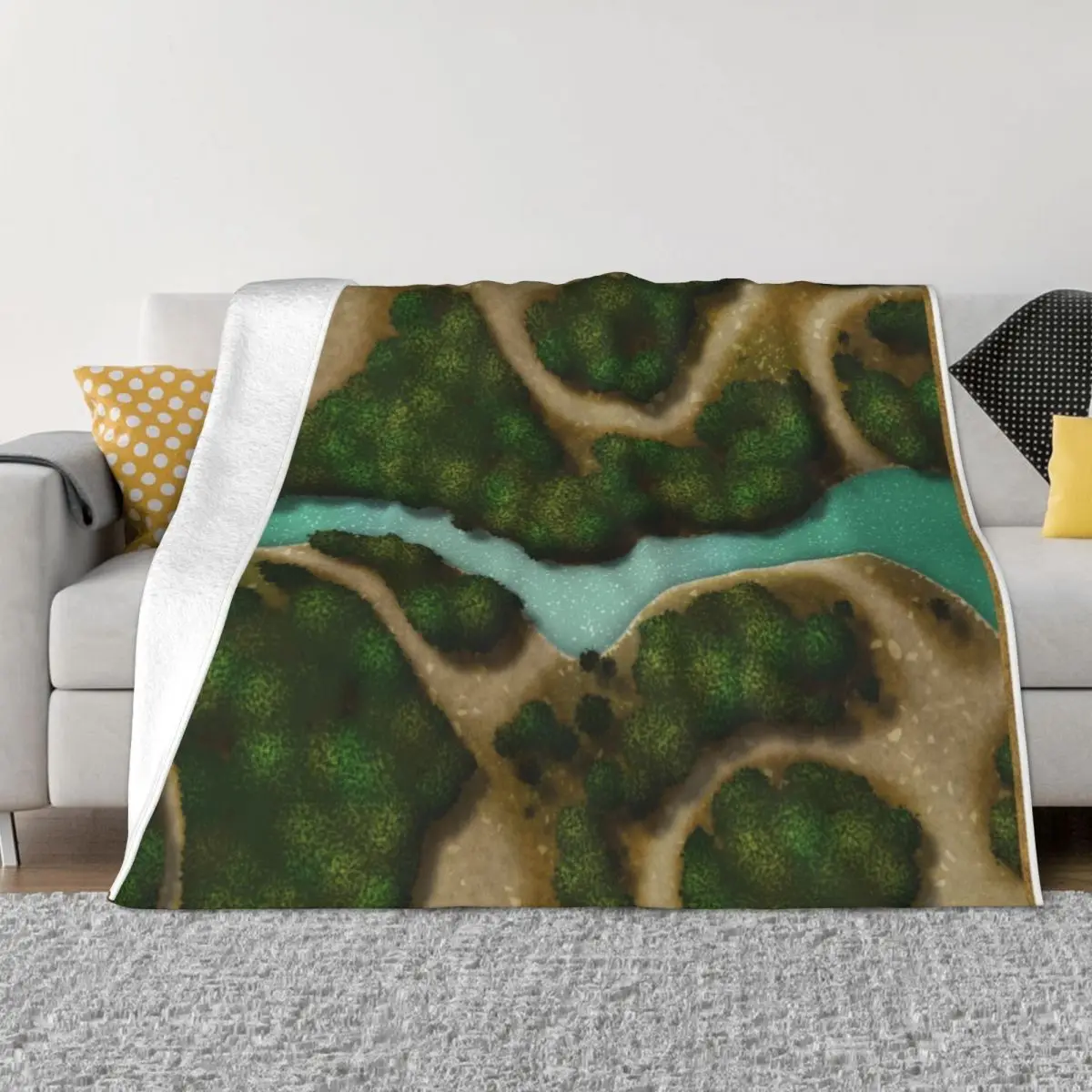 

Forest Trails and Stream 002 Battle Map for Table Top RPG Miniatures Throw Blanket Summer Camping Blankets