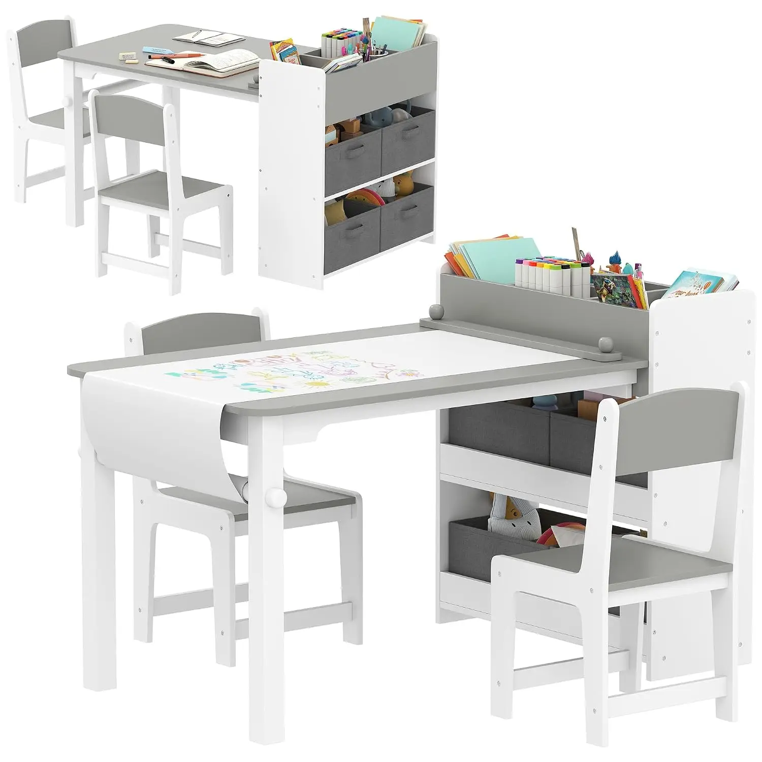 Kids Art Table & Easel Chair Set with Paper Roll Storage Drawers for Toddler Writing Drawing Activity Aged 3-8, Customized