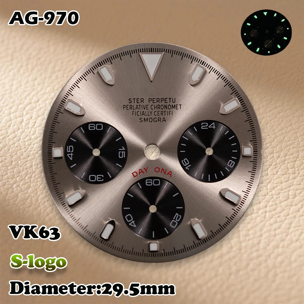 DTN Panda Dial VK63 Movement Watch for Men (29.5mm S Logo) with Green Luminosity - Watch Modification Accessories