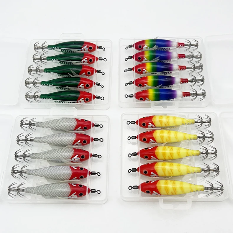 ShareShark 5 Stück/Box Leuchtendes Horizontales Garnelen-Lasermuster Hartköder-Set, geeignet für Meeresangeln auf Tintenfische und Oktopus. – Detail 2