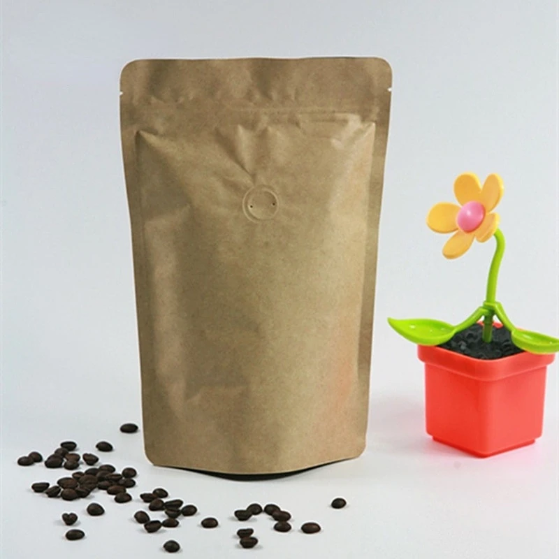 25pcs  1/4 pound~1 pound Kraft Paper Coffee One-way Valve Zip Lock Bag Stand Up Resealable Coffee Beans Zip Packaging Pouches