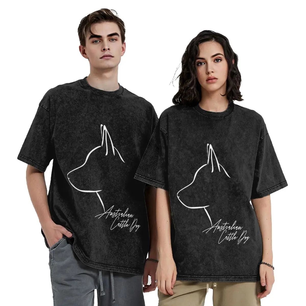 Australian Cattle Dog Dog Mom Profile Hip Hop Short Sleeve T-Shirts Washed Tops Tees Streetwear T Shirt Harajuku for Men woman