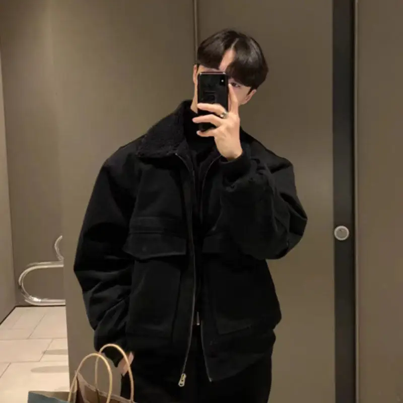 

GELITAYIN Splicing Warm Men's Coats Winter Thick Fleeced On Offer Joker Work Original Brands Stylish Cold Y2k Male Quilted Padde