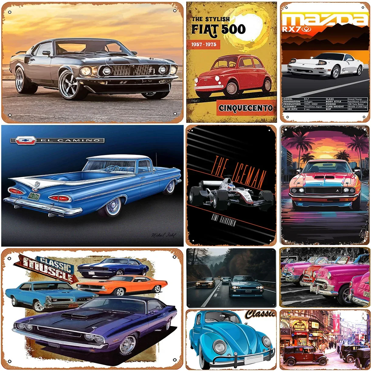 

Vintage Metal Tin Signs Classic Car Posters Plate Wall Decor for Home Garage Pubs Bars Man Cave Cafe Clubs Retro Posters Plaque