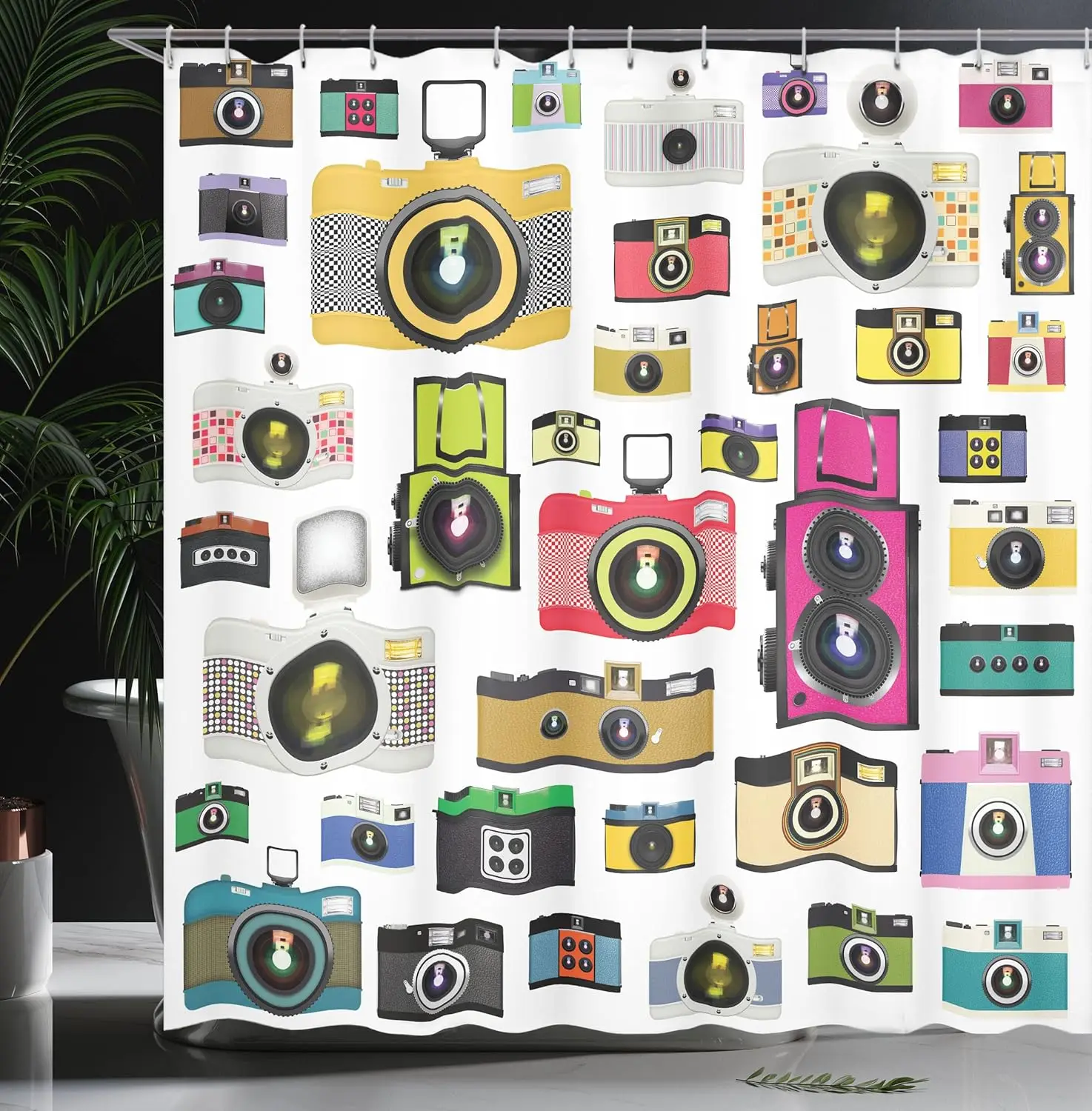Vintage Shower Curtain, Vintage Old Fashioned Photo Cameras Hobby Studio Themed Graphic Design, Cloth Fabric Bathroom