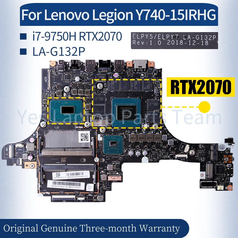 LA-G132P For Lenovo Legion Y740-15IRHG Laptop Mainboard 5B20S42614 5B20S41624 5B20S42610 i7-9750H RTX2070  Notebook Motherboard