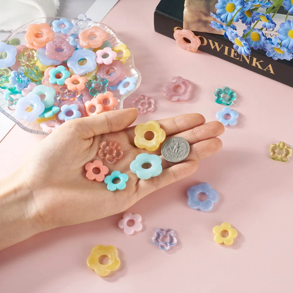 120Pcs Transparent Opaque Acrylic Flower Bead Frames For DIY Earring Necklace Hairclips Jewelry Making Accessories Mixed Color