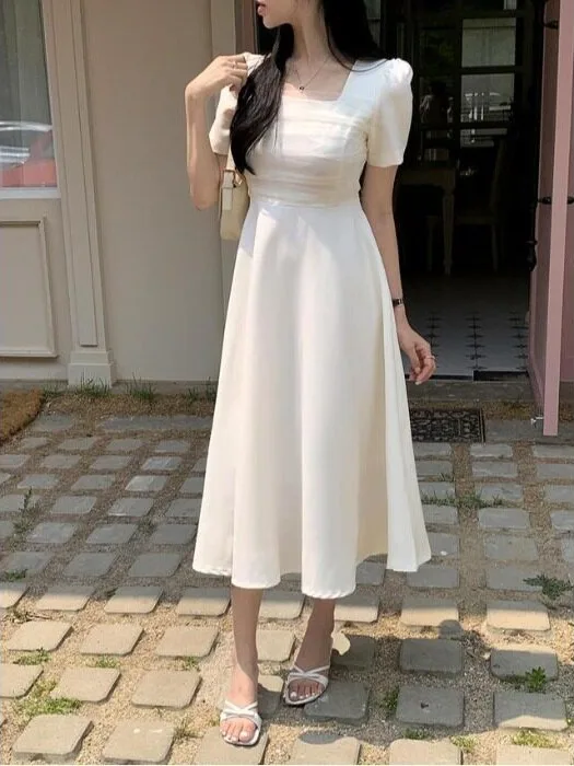 Chic Korean Style Floral Embroidery Off-Shoulder Dress with Belt Slimming Skirt Large Hemline for Women Spring Summer Autumn