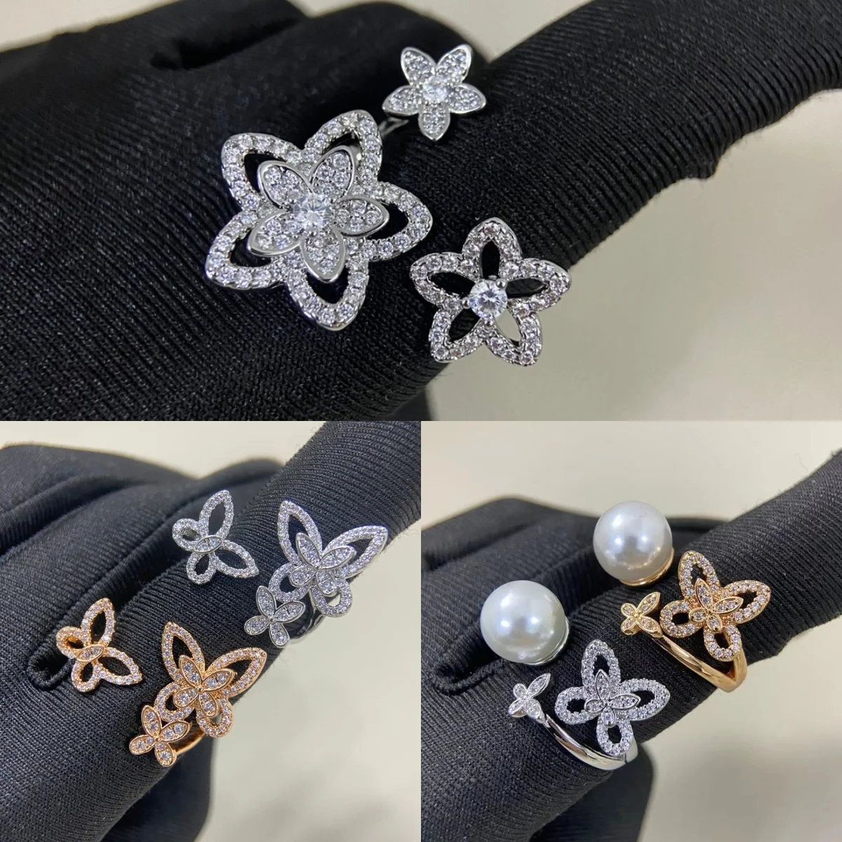 

Classic S925 silver hollowed out diamond set with three different butterfly shaped women's rings as holiday gifts