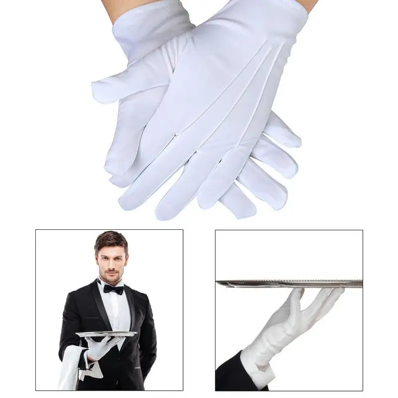 1Pair New White Formal Gloves Tuxedo Polyester Breathable Unisex Uniform Gloves Costume Formal Uniform Guard Band Butler