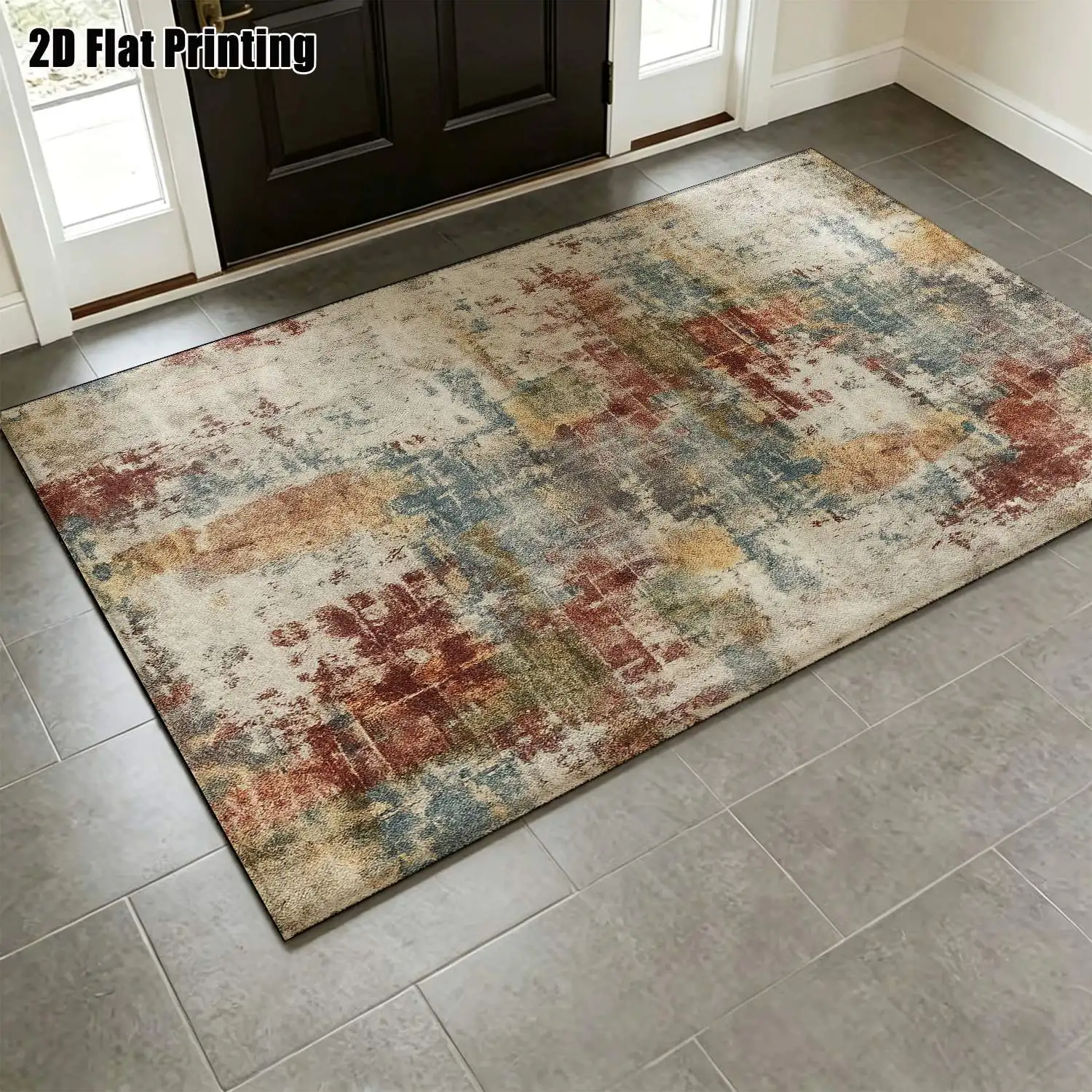 1Pc 2D Printed Retro Abstract Art Carpet: Nordic, Instagram-Style, Modern Minimalist, European Geometric Striped Floor Mat, Home Decor, Multi-Size, Machine Washable, for Entrance, Dining, Foyer, Bedroom, Living Room