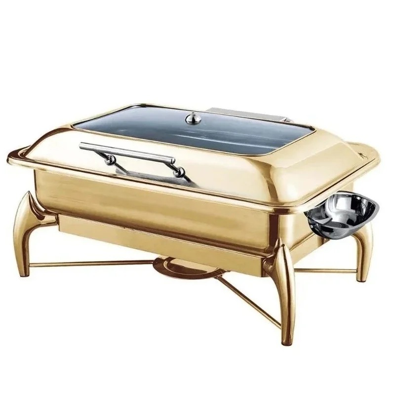 Golden Fondue Cutlery Set, Luxury Warmer Rectangular Brass and Copper