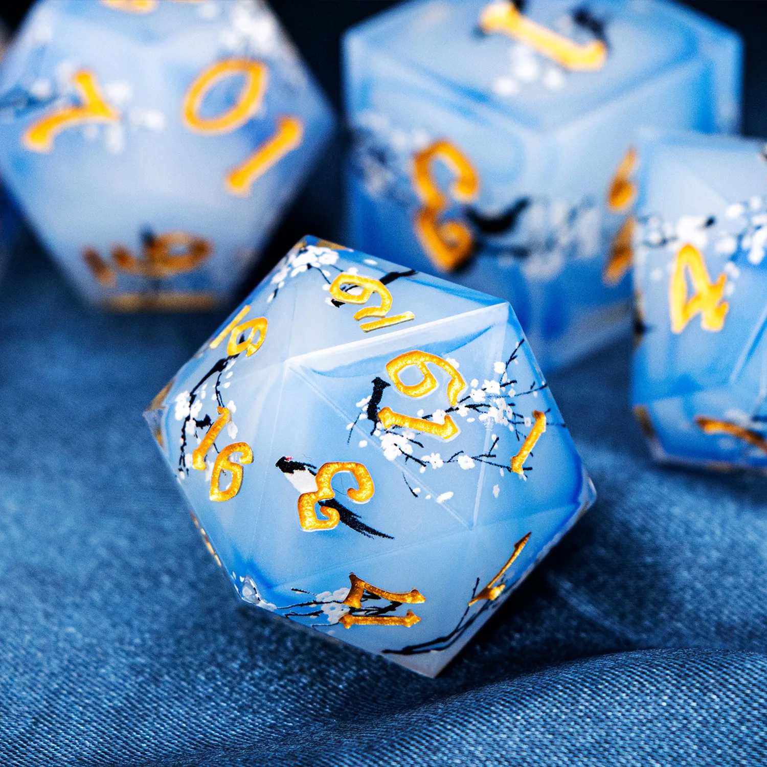Blue Plum Blossom Dnd Dungeon and Dragon Double-Layer Resin Sharp Edge Dice D and D D&D Polyhedral Role Playing Game Roll Dice