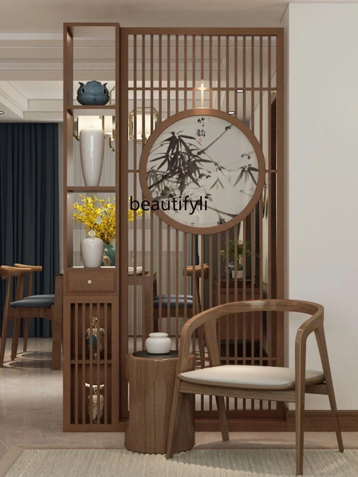 Chinese screen partition rack living room tea room can be customized Bogu rack combination furniture partition cabinet  H