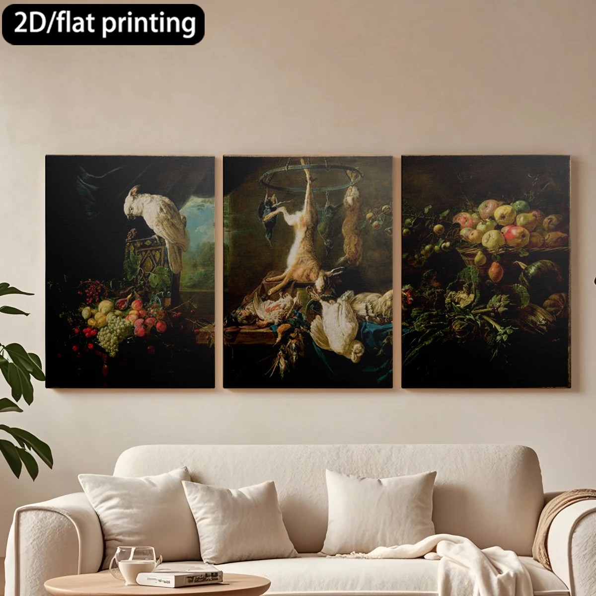 

3pc wooden frame canvas decorative paintingCockatoo, game, fruits, still-life.Corridor bedroom decoration