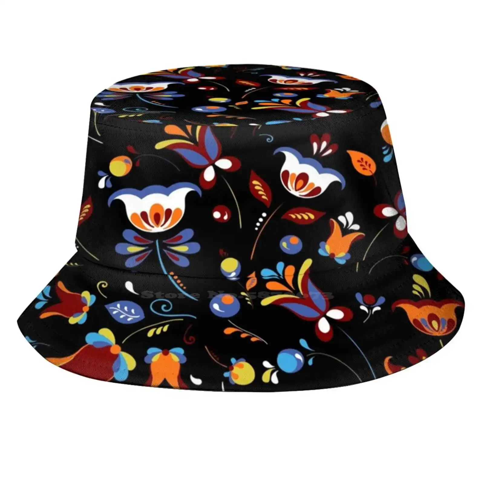 

Hohloma Style Sun Cap Fisherman Hat Bucket Hats Pattern Hohloma Gzhel Russian Floral Cool Cute Traditional Bright Neon Soviet