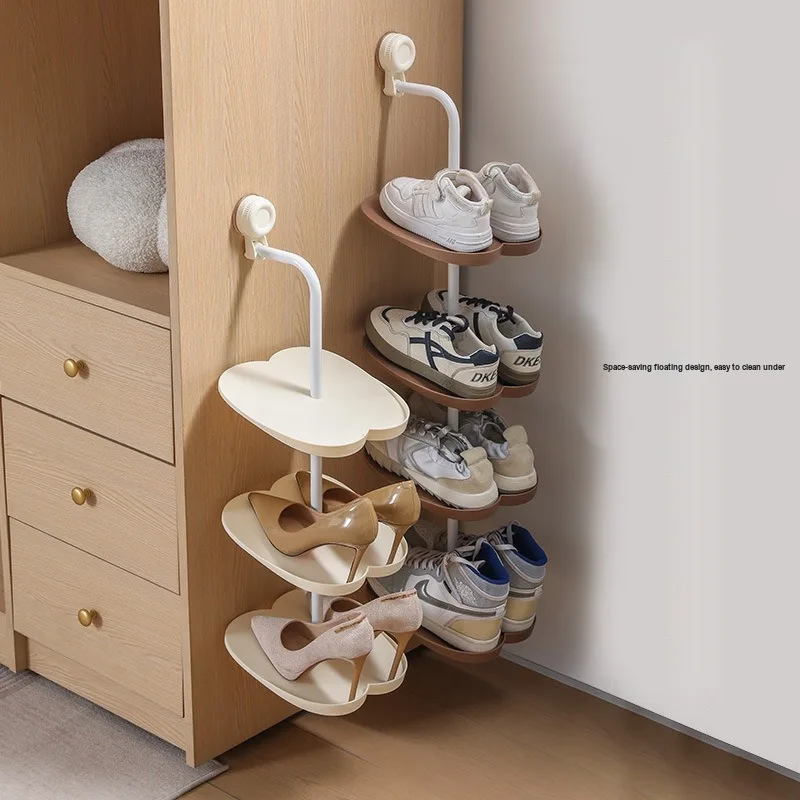 Suction Cup Wall Hung Shoe Rack Multi-Tier Storage Shelf Space Saver for Entryway Home