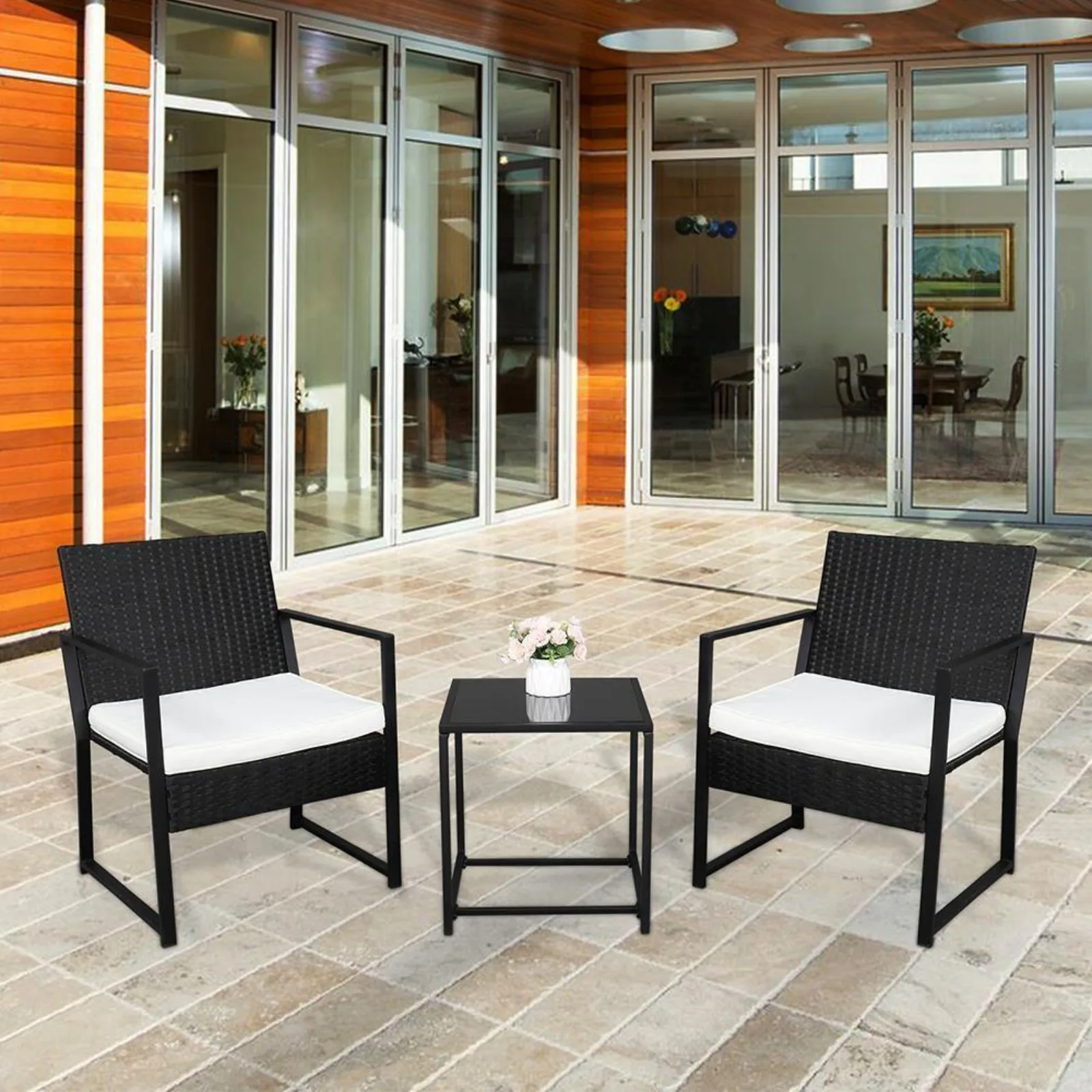 Uns 3 stücke Korb weide Rattan Terrassen möbel Konversation sofa Bistro Set Garten küche