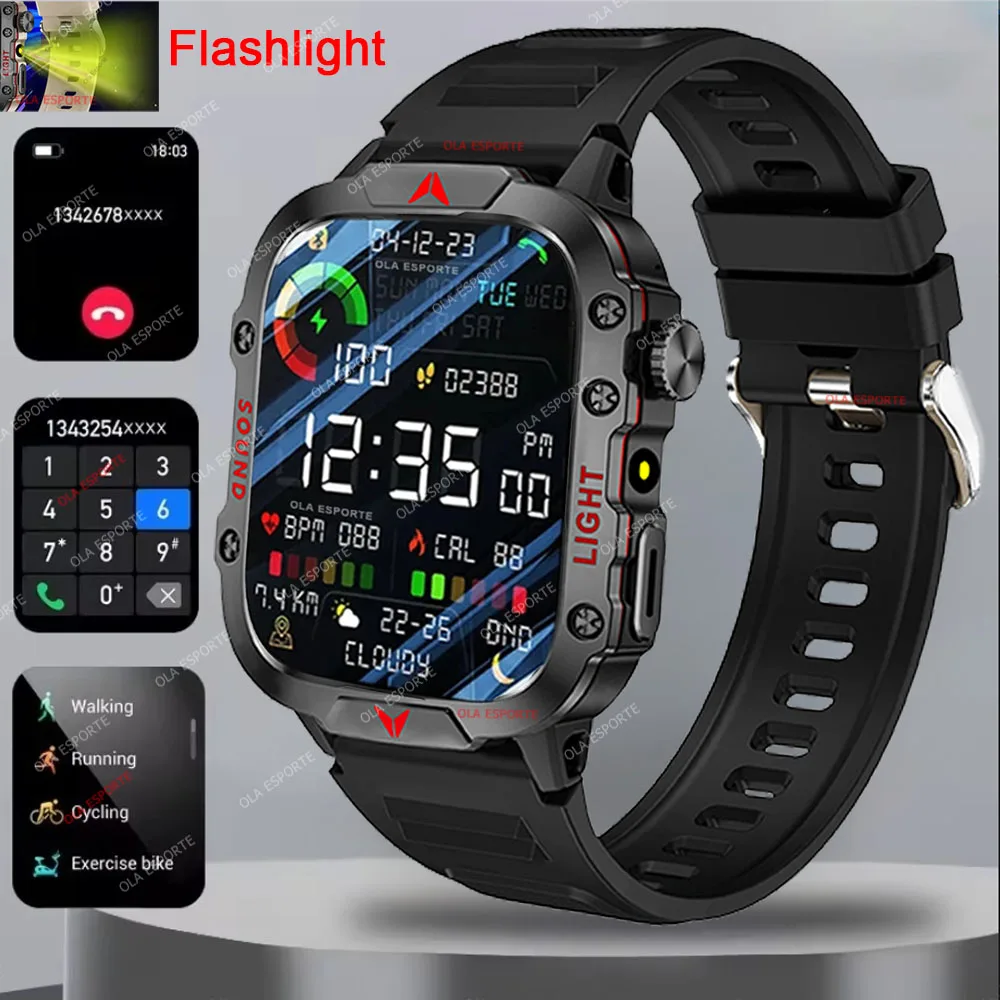 

2025 New Military Smart Watch Men Outdoor Sport Fitness Tracker Health Monitoring 2.01Inch Bluetooth Calls Waterproof Smartwatch